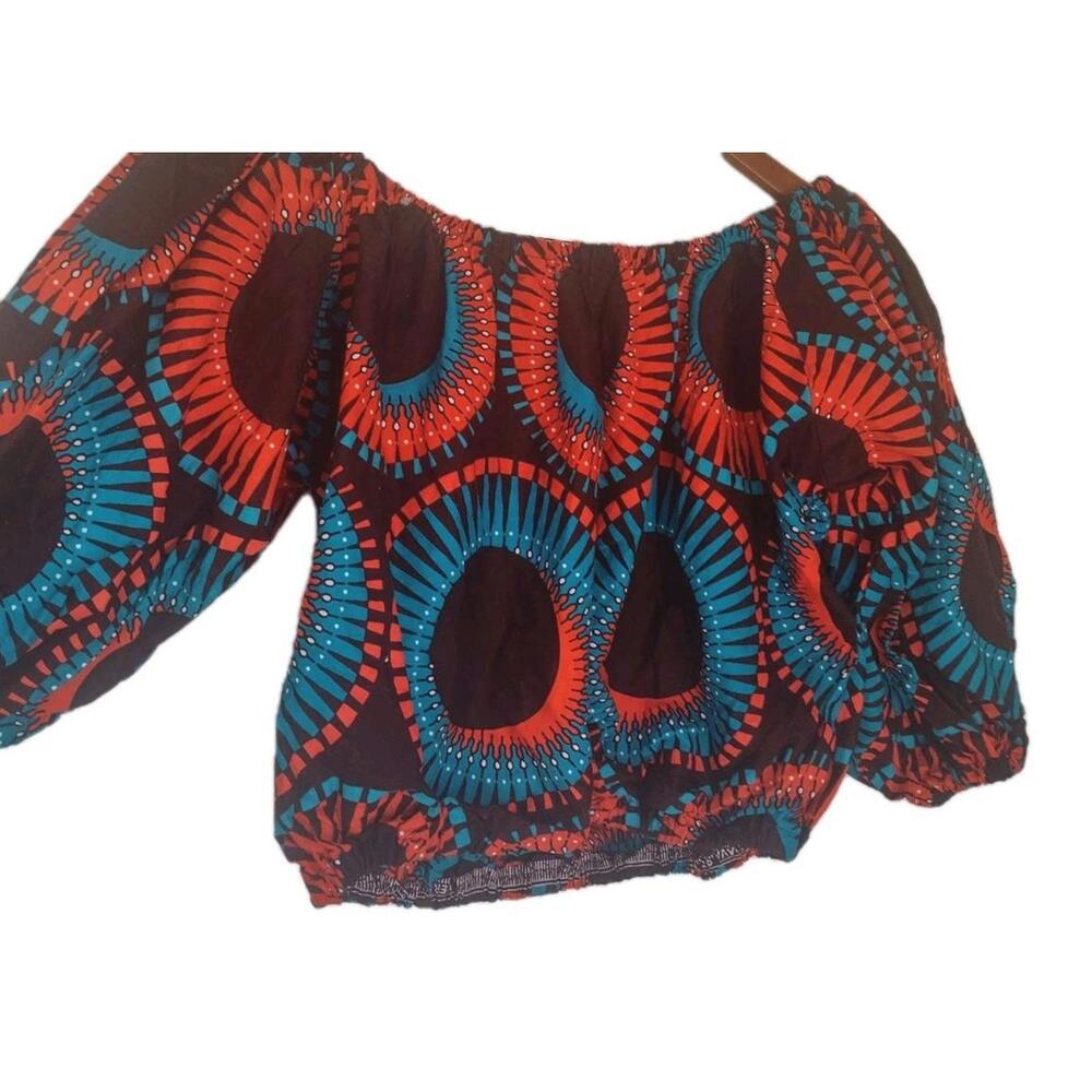 Handmade African Wax Print Off Shoulder Crop Top Super Java Boho Peasant - Picture 2 of 5